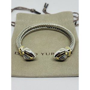 David Yurman DY 18K & 14K Sterling Silver Heart Cable Heavy Cuff Bracelet